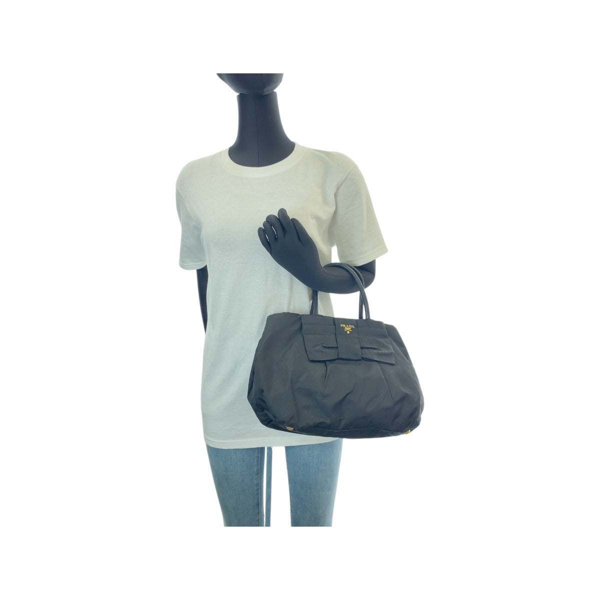 15587
PRADA プラダ テスート リボン ブラック 黒 ピンク ゴールド金具 ナイロン / レザー トートバッグ ハンドバッグ  レディース
