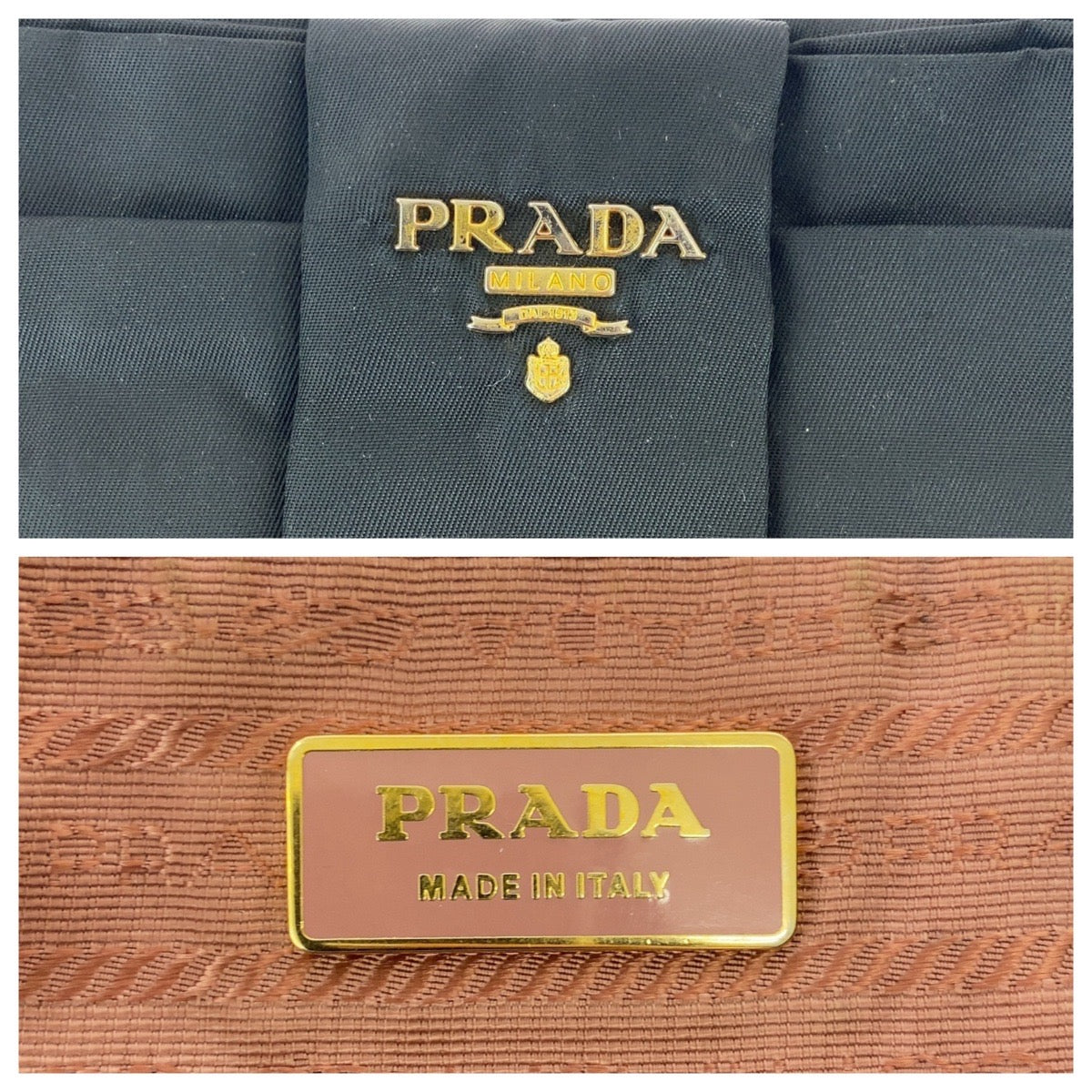15587
PRADA プラダ テスート リボン ブラック 黒 ピンク ゴールド金具 ナイロン / レザー トートバッグ ハンドバッグ  レディース