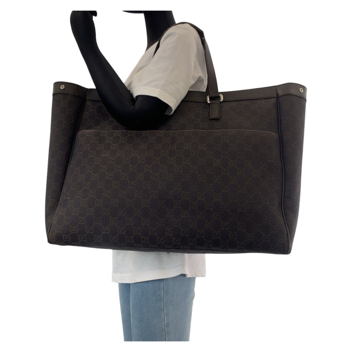 15588
GUCCI グッチ ブラウン シルバー金具 GGキャンバス / レザー 308410 トートバッグ ショルダーバッグ 男女兼用  レディース