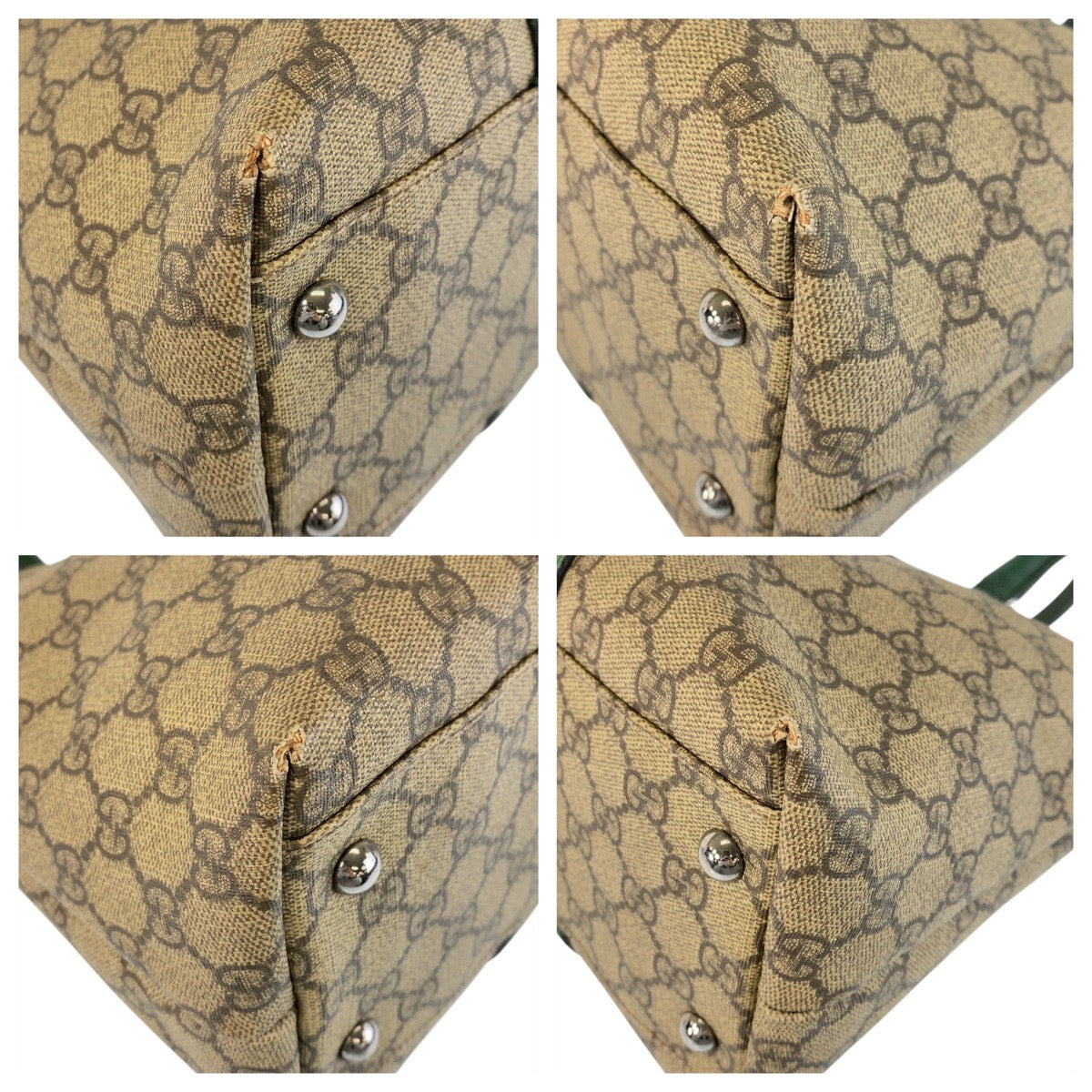 15592
GUCCI グッチ ベージュ グリーン GGスプリームキャンバス / レザー 114595 トートバッグ ショルダーバッグ  レディース