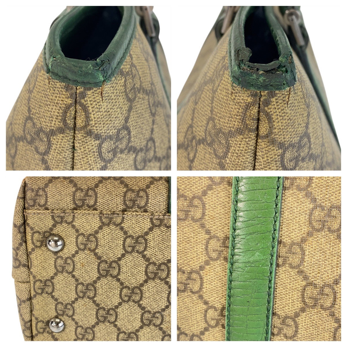 15592
GUCCI グッチ ベージュ グリーン GGスプリームキャンバス / レザー 114595 トートバッグ ショルダーバッグ  レディース