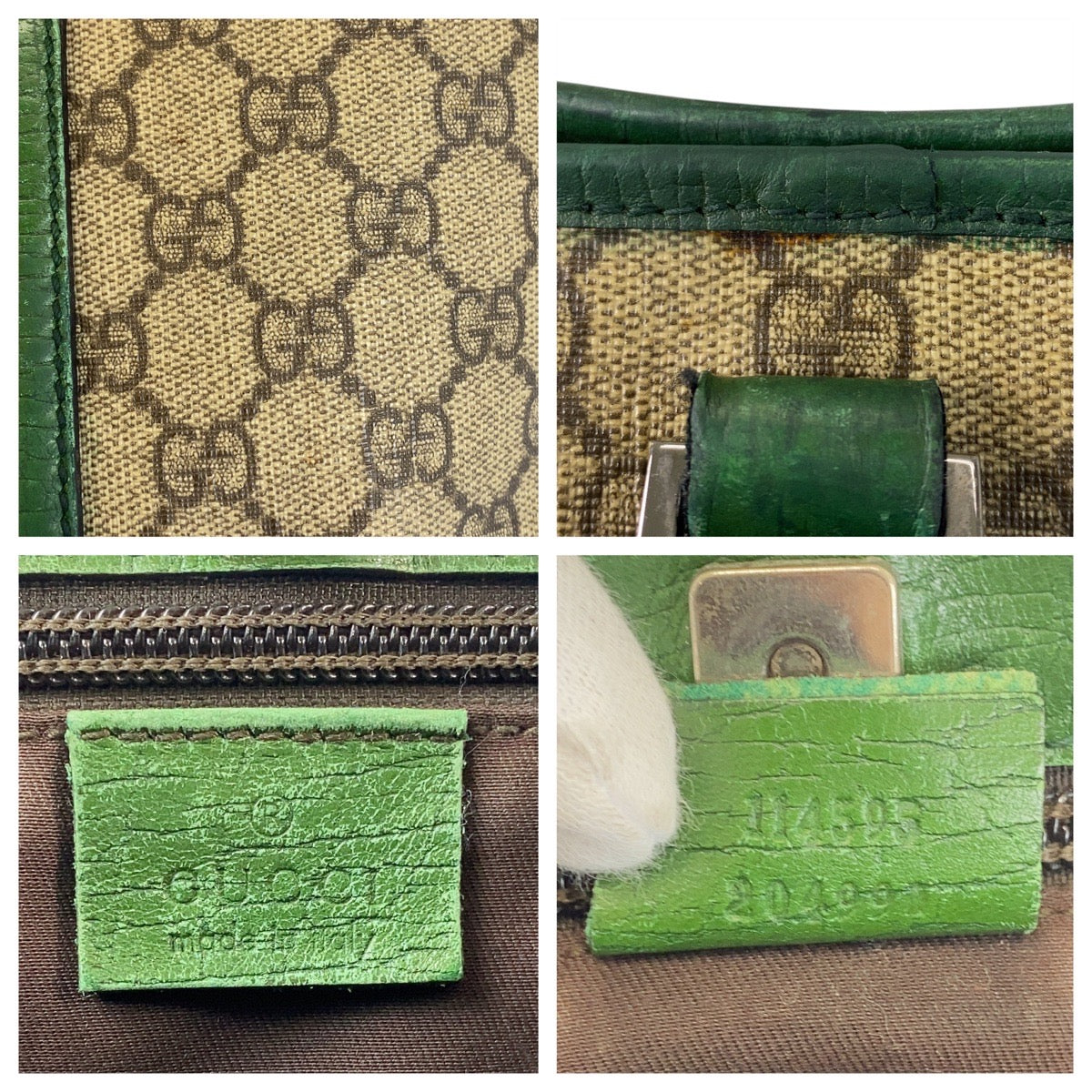 15592
GUCCI グッチ ベージュ グリーン GGスプリームキャンバス / レザー 114595 トートバッグ ショルダーバッグ  レディース