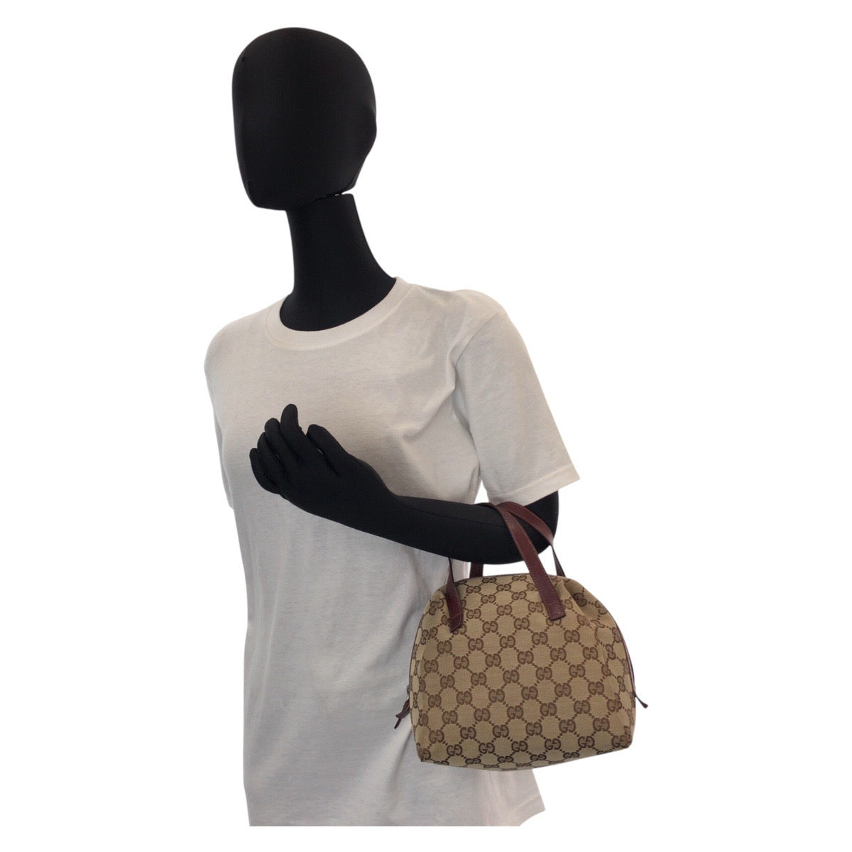 15593
GUCCI グッチ ベージュ ボルドー GGキャンバス / レザー 203437 ハンドバッグ  レディース