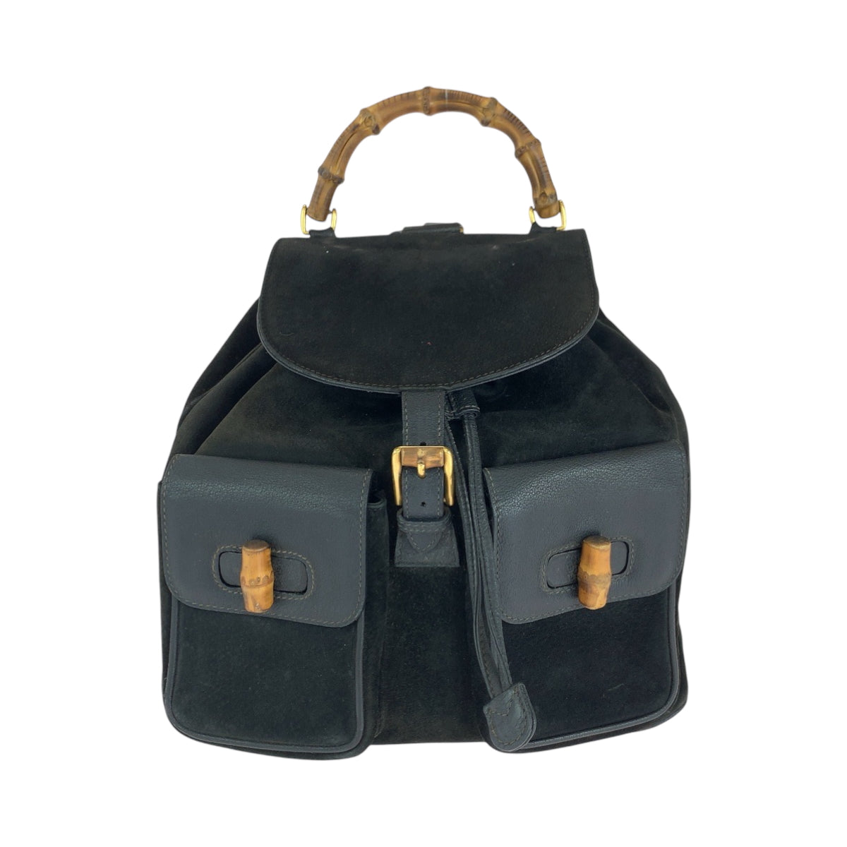 15595
GUCCI グッチ ヴィンテージ バンブー オールドグッチ ブラック 黒 ブラウン ゴールド金具 スウェード 003 58 0016 リュックサック バックパック  レディース ABP28
