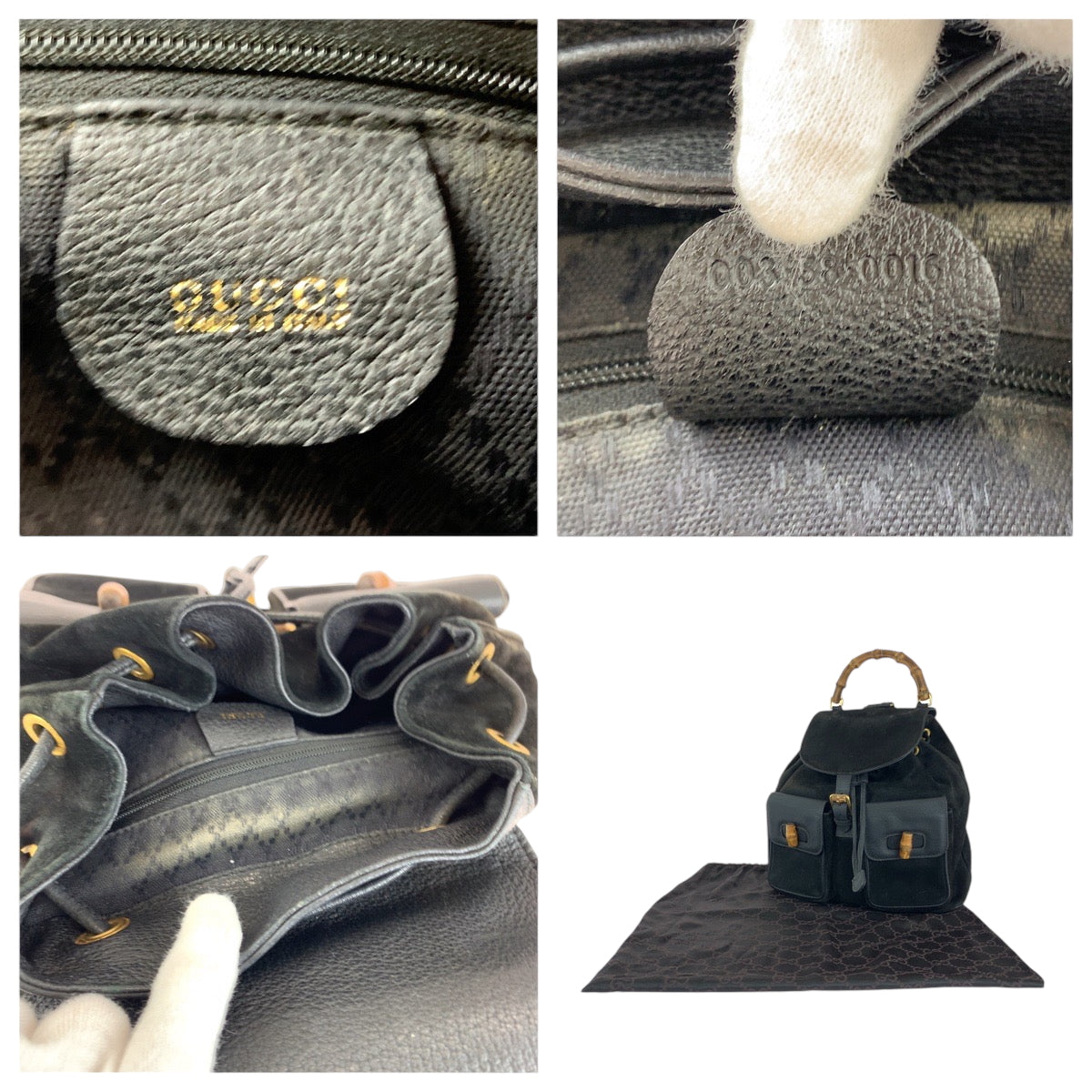 15595
GUCCI グッチ ヴィンテージ バンブー オールドグッチ ブラック 黒 ブラウン ゴールド金具 スウェード 003 58 0016 リュックサック バックパック  レディース ABP28