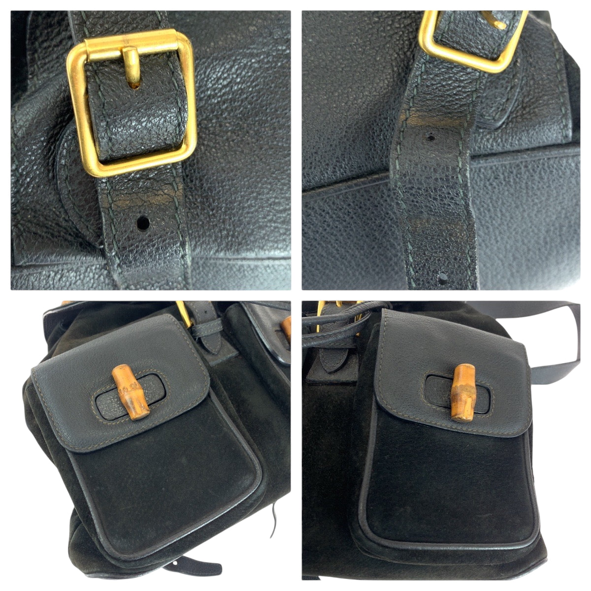 15595
GUCCI グッチ ヴィンテージ バンブー オールドグッチ ブラック 黒 ブラウン ゴールド金具 スウェード 003 58 0016 リュックサック バックパック  レディース ABP28