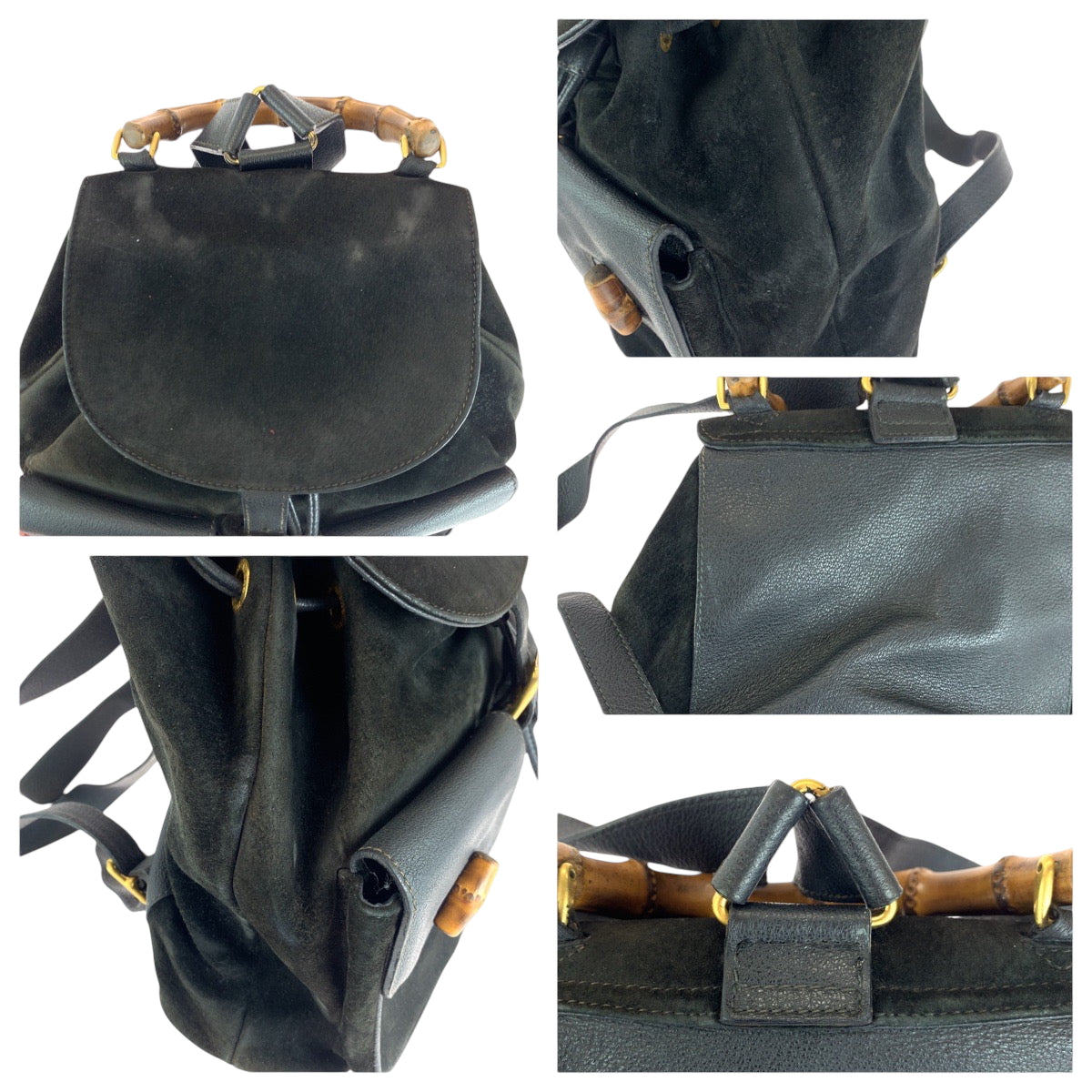 15595
GUCCI グッチ ヴィンテージ バンブー オールドグッチ ブラック 黒 ブラウン ゴールド金具 スウェード 003 58 0016 リュックサック バックパック  レディース ABP28