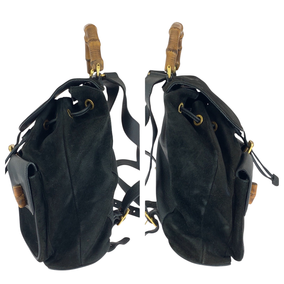 15595
GUCCI グッチ ヴィンテージ バンブー オールドグッチ ブラック 黒 ブラウン ゴールド金具 スウェード 003 58 0016 リュックサック バックパック  レディース ABP28