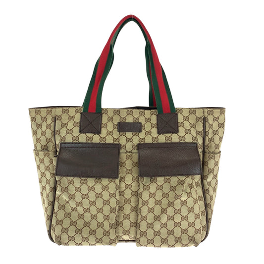 15597
GUCCI グッチ シェリーライン ブラウン ベージュ シルバー金具 GGキャンバス 161836 トートバッグ ショルダーバッグ 男女兼用  レディース