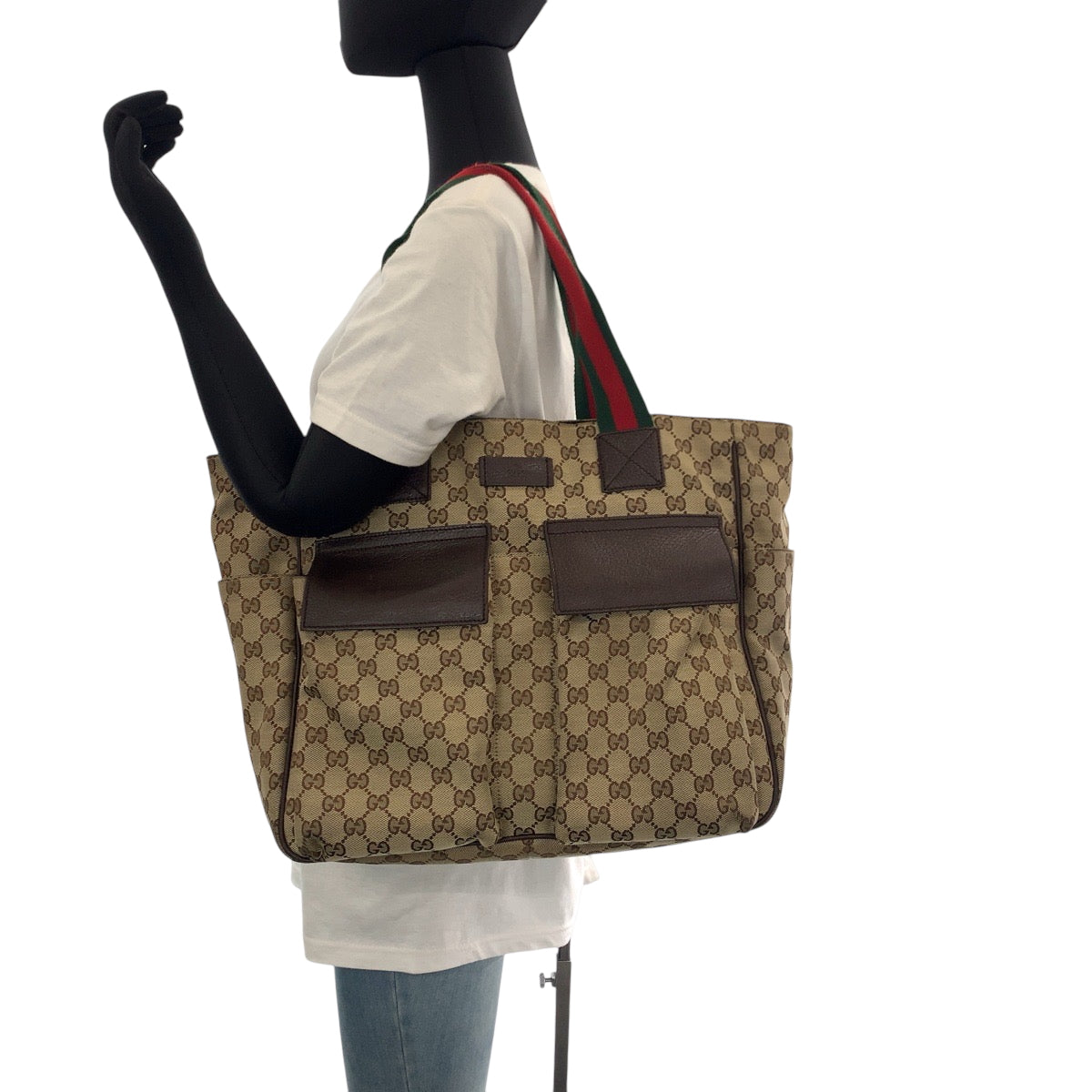 15597
GUCCI グッチ シェリーライン ブラウン ベージュ シルバー金具 GGキャンバス 161836 トートバッグ ショルダーバッグ 男女兼用  レディース