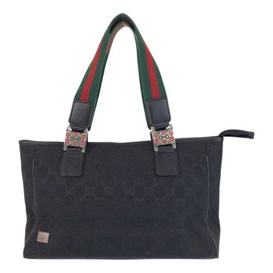 15600
GUCCI グッチ シェリーライン ブラック 黒 GGキャンバス / レザー トートバッグ ショルダーバッグ  レディース