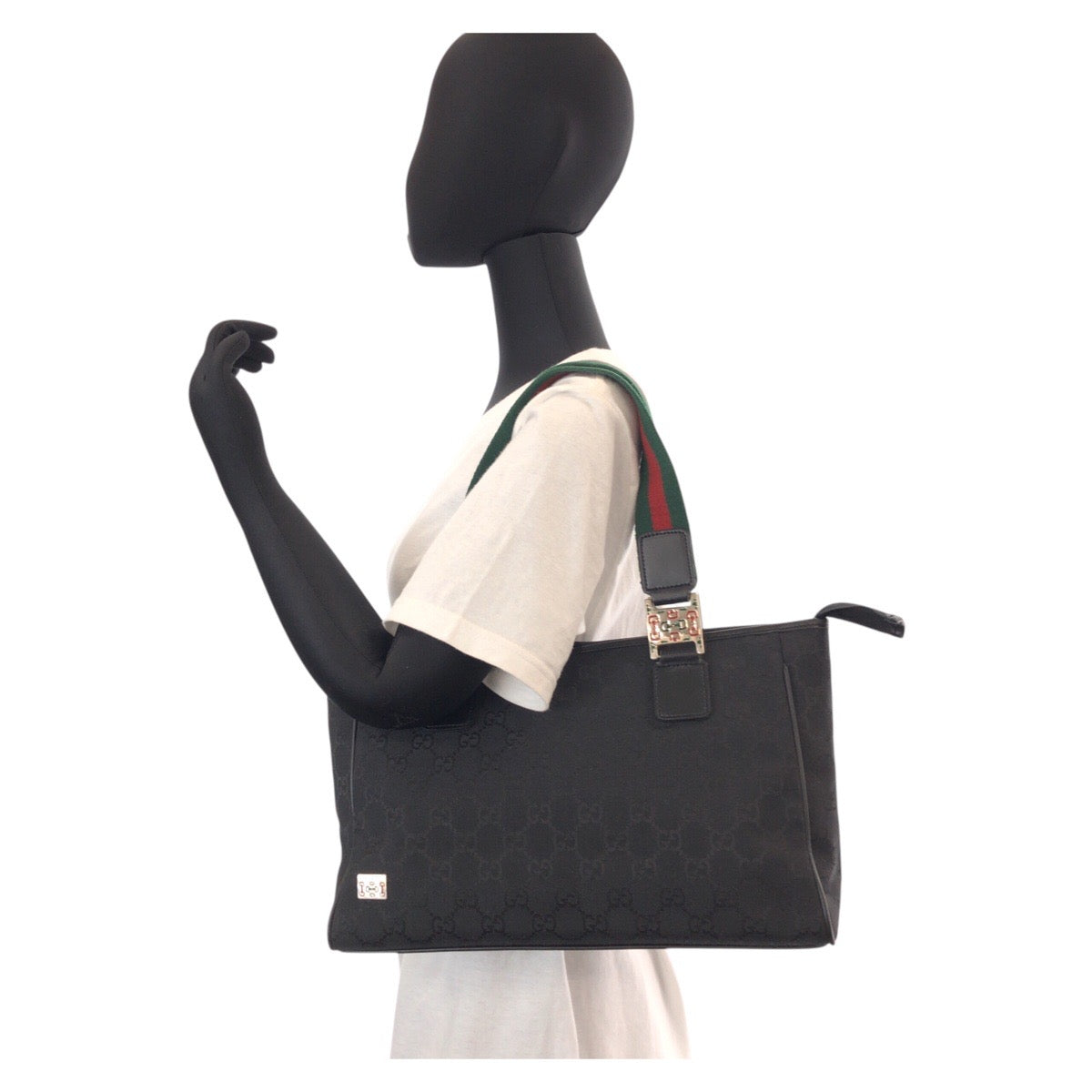 15600
GUCCI グッチ シェリーライン ブラック 黒 GGキャンバス / レザー トートバッグ ショルダーバッグ  レディース