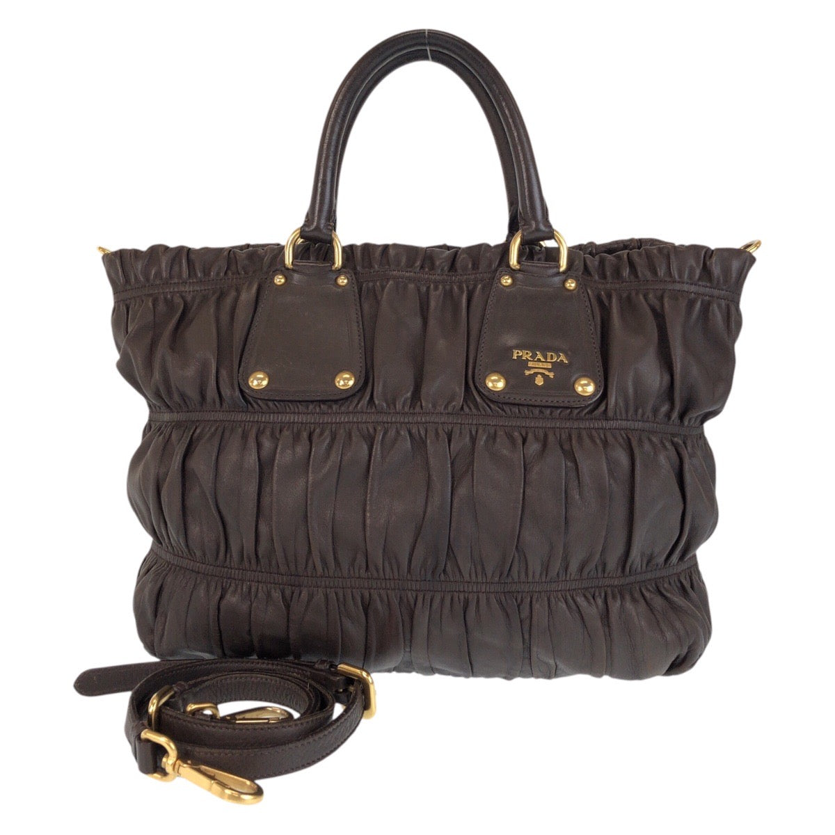 15609
PRADA プラダ ブラウン ゴールド金具 レザー トートバッグ ショルダーバッグ 2way  レディース