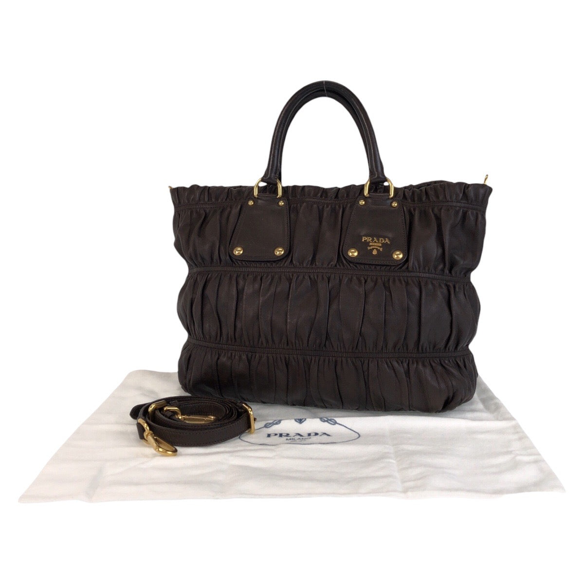 15609
PRADA プラダ ブラウン ゴールド金具 レザー トートバッグ ショルダーバッグ 2way  レディース
