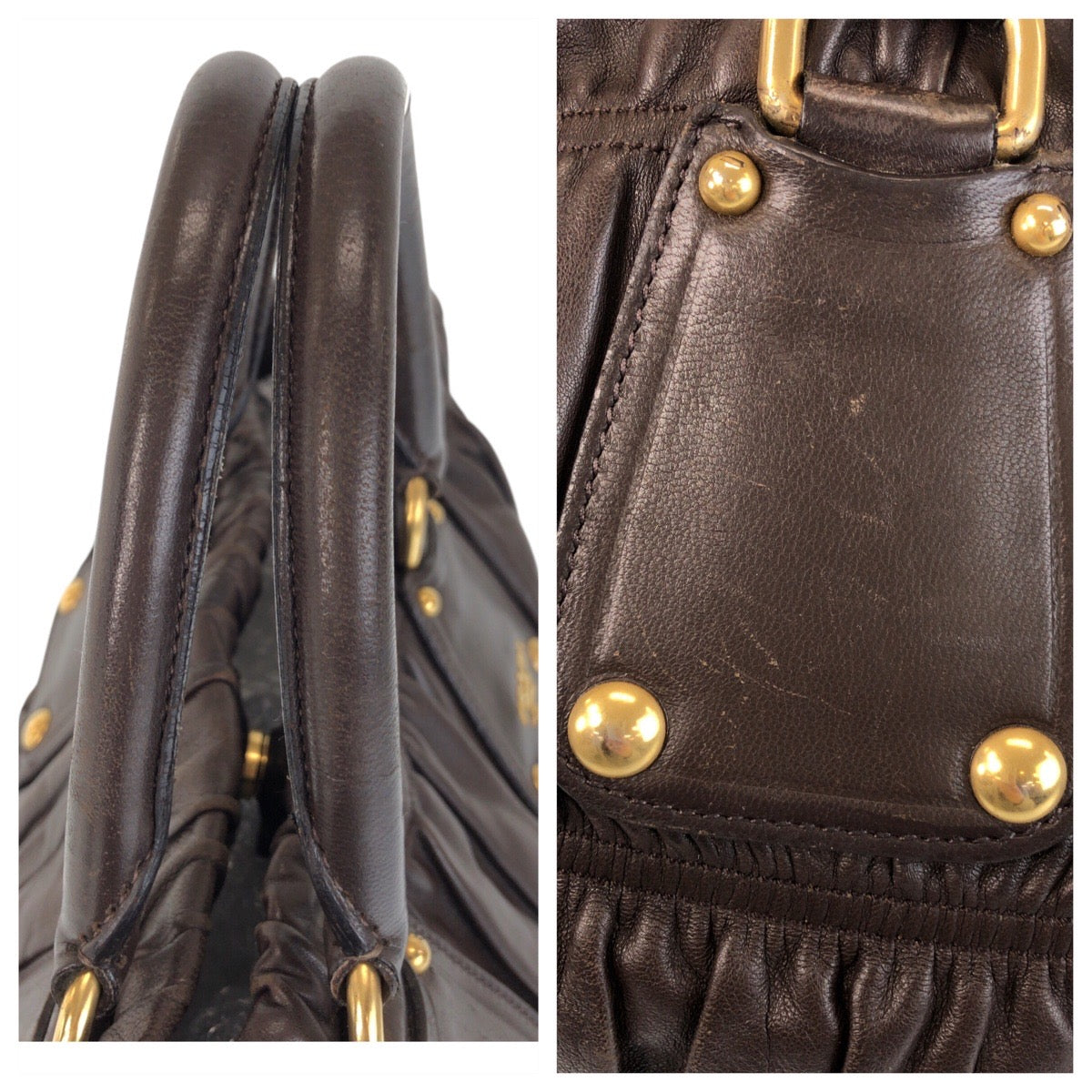 15609
PRADA プラダ ブラウン ゴールド金具 レザー トートバッグ ショルダーバッグ 2way  レディース