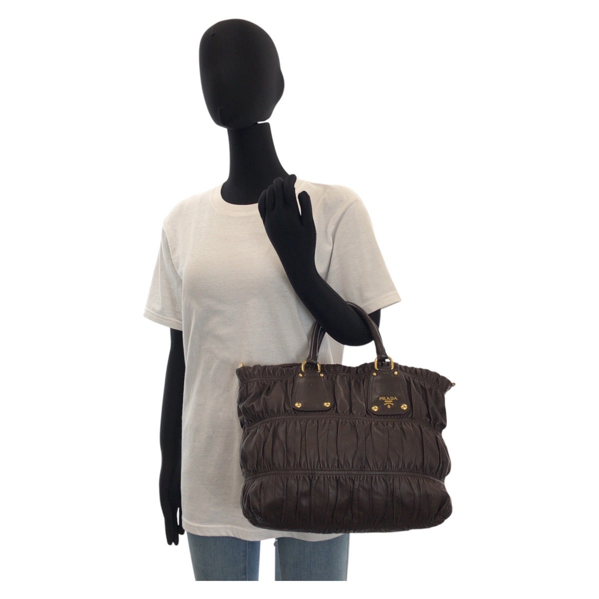 15609
PRADA プラダ ブラウン ゴールド金具 レザー トートバッグ ショルダーバッグ 2way  レディース