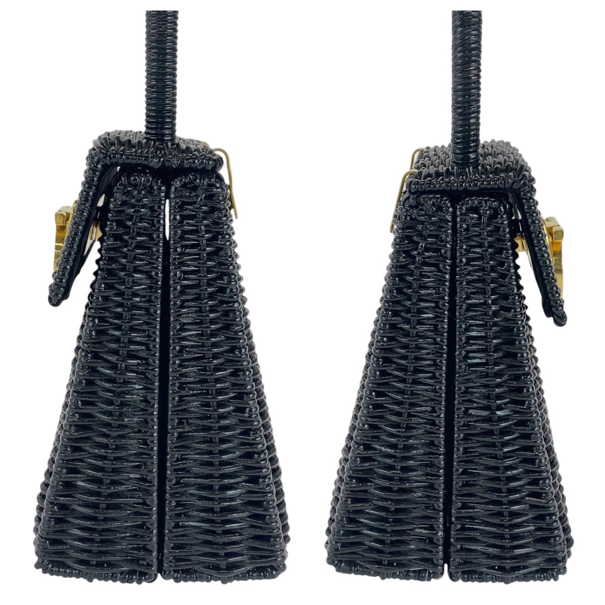 15613 
Salvatore Ferragamo Gancini Black Gold Hardware Rattan Handbag for Women