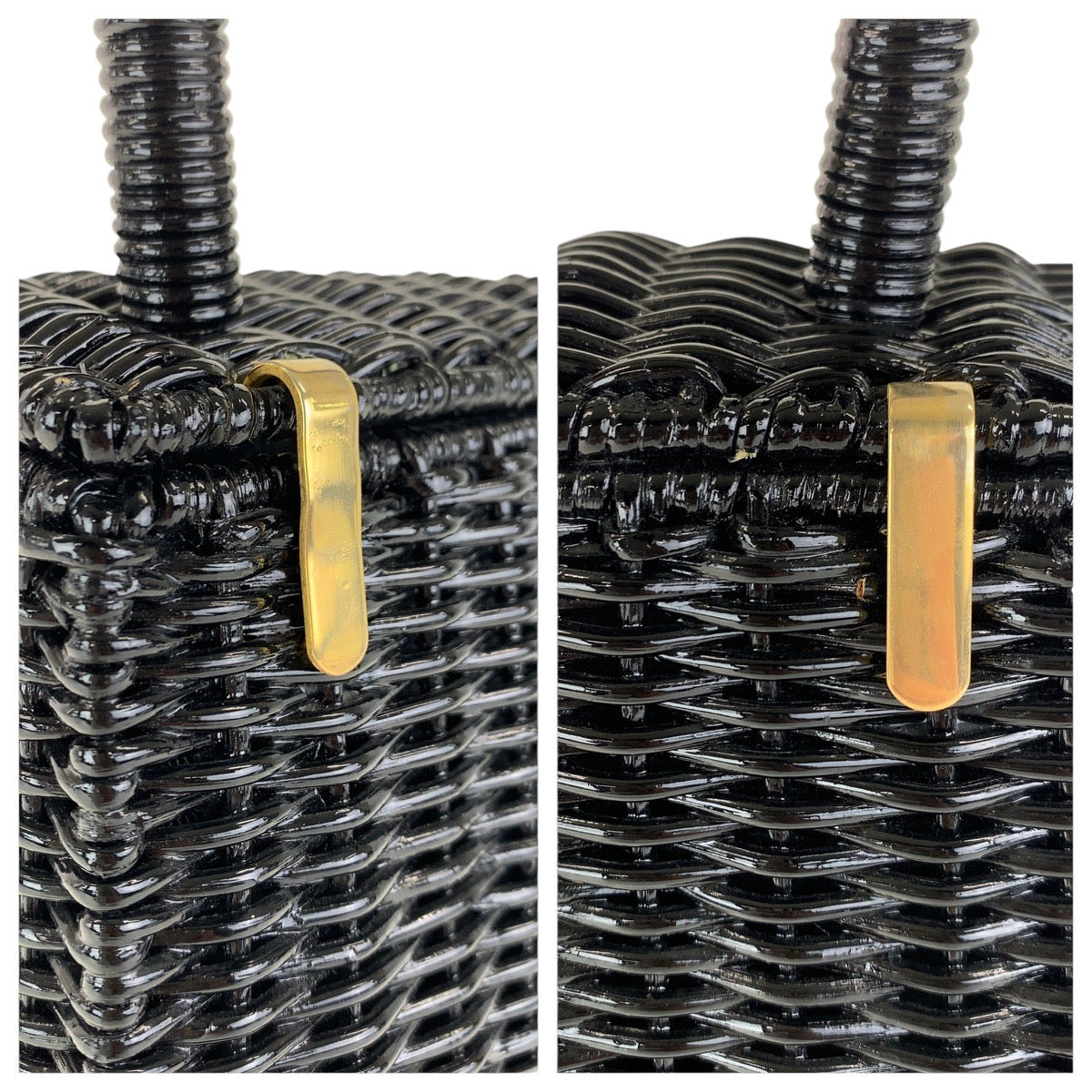 15613
Salvatore Ferragamo サルヴァトーレフェラガモ ガンチーニ ブラック 黒 ゴールド金具 ラタン ハンドバッグ  レディース A160