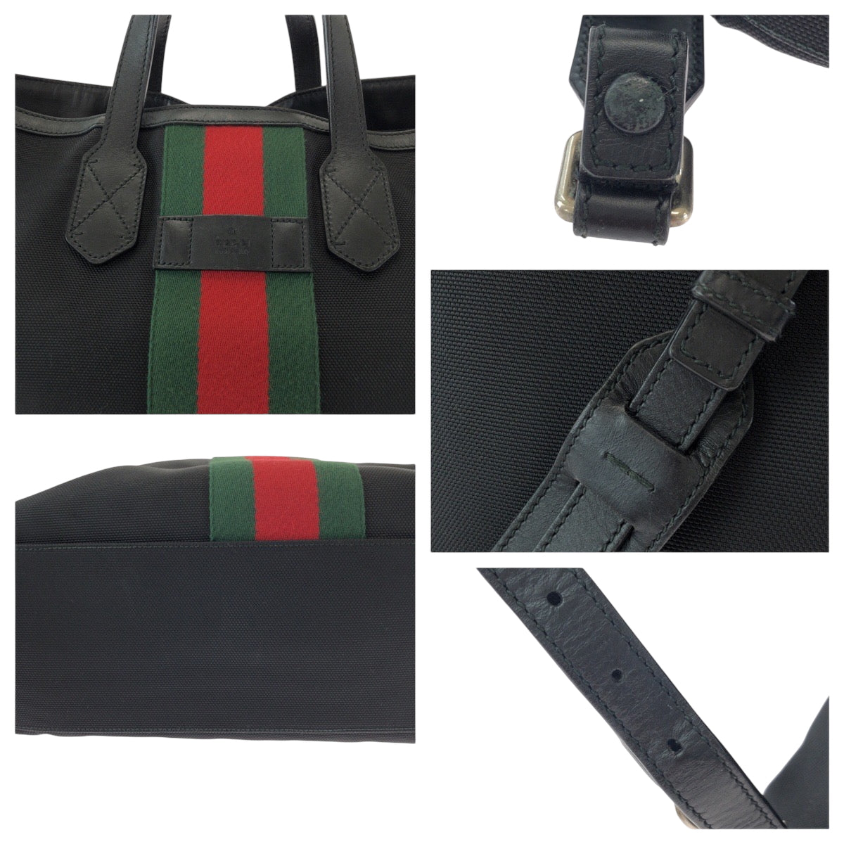 15615
GUCCI グッチ シェリーライン ブラック レッド グリーン シルバー金具 キャンバス 387105 バックパック リュックサック トートバッグ 2way  メンズ