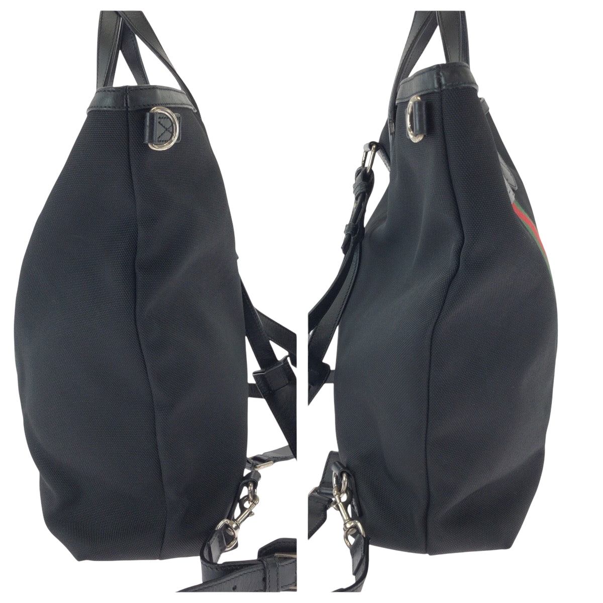 15615
GUCCI グッチ シェリーライン ブラック レッド グリーン シルバー金具 キャンバス 387105 バックパック リュックサック トートバッグ 2way  メンズ