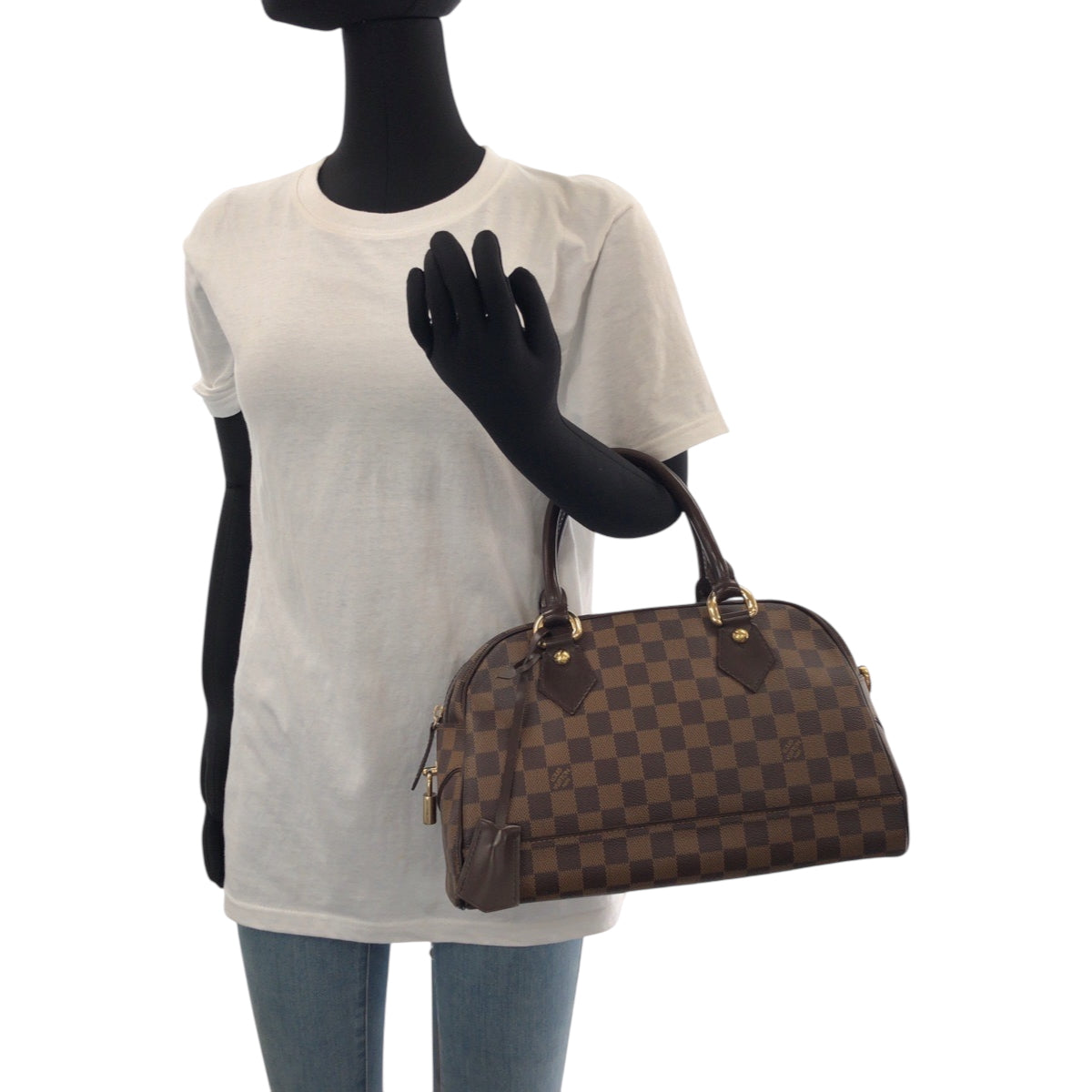 15616
LOUIS VUITTON ルイヴィトン ダミエ エベヌ ドゥオモ ブラウンゴールド金具 PVC N60008 ボストンバッグ ハンドバッグ  レディース