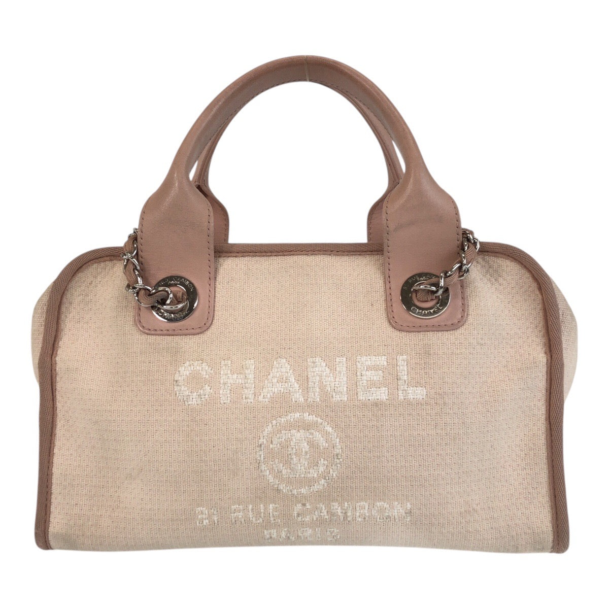 15618
CHANEL シャネル ドーヴィル ココマーク ピンク シルバー金具 キャンバス / レザー ショルダーバッグ ハンドバッグ  レディース