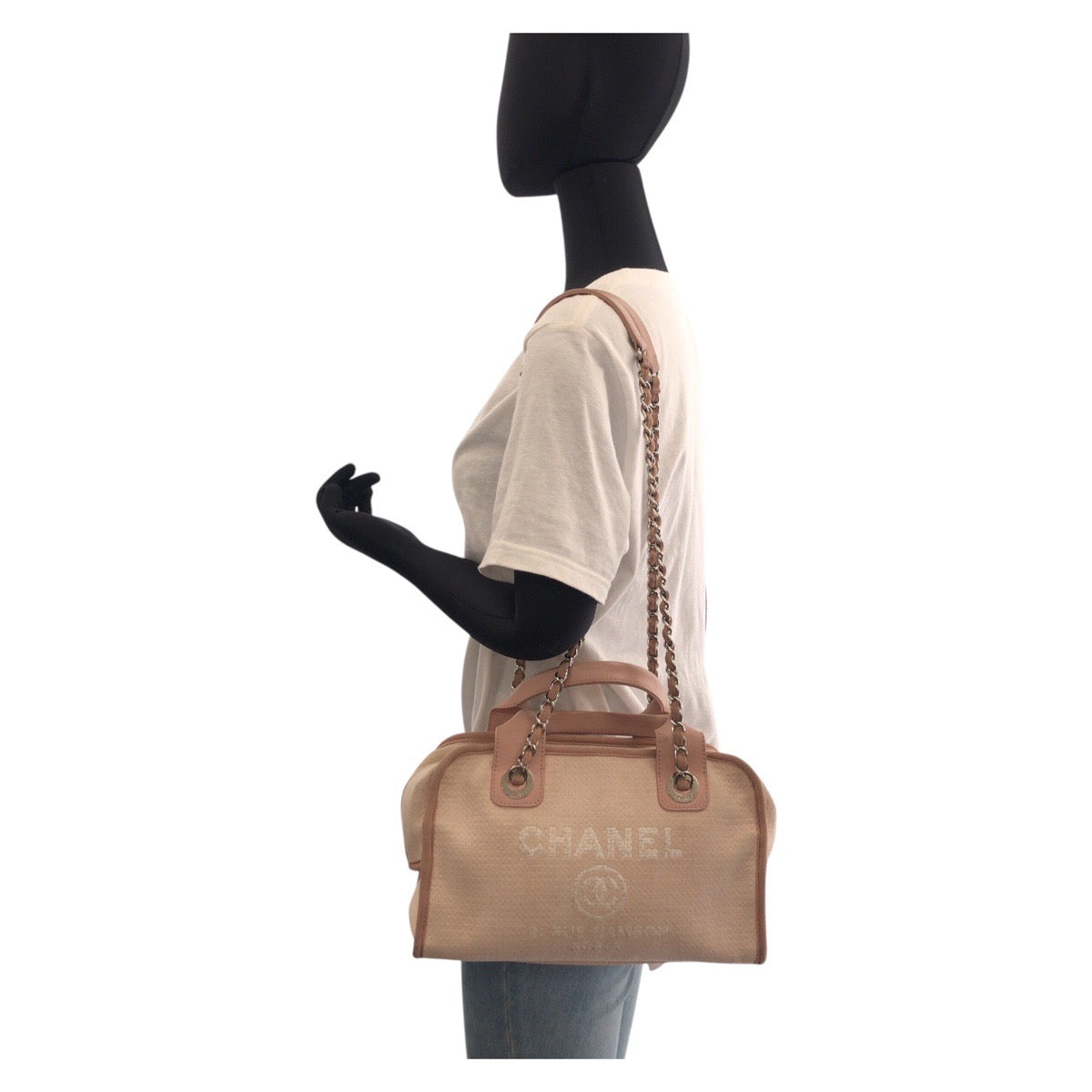 15618
CHANEL シャネル ドーヴィル ココマーク ピンク シルバー金具 キャンバス / レザー ショルダーバッグ ハンドバッグ  レディース