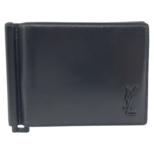 15621
YVES SAINT LAURENT イヴ サンローラン ブラック  レザー 二つ折り財布 折り財布 札入れ マネークリップ コンパクトウォレット  メンズ