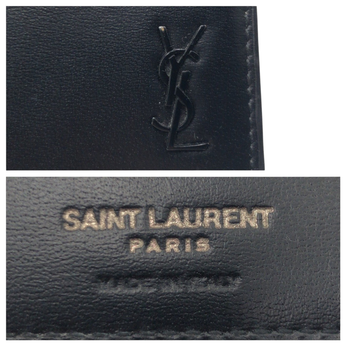 15621
 YVES SAINT LAURENT Black Leather Bi-fold Wallet, Folding Wallet, Billfold, Money Clip, Compact Wallet, Men's