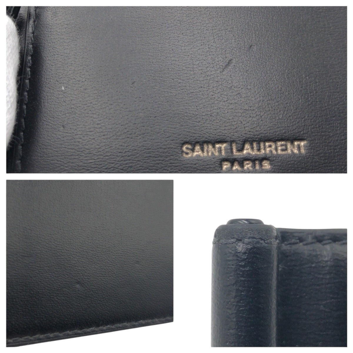 15621
 YVES SAINT LAURENT Black Leather Bi-fold Wallet, Folding Wallet, Billfold, Money Clip, Compact Wallet, Men's