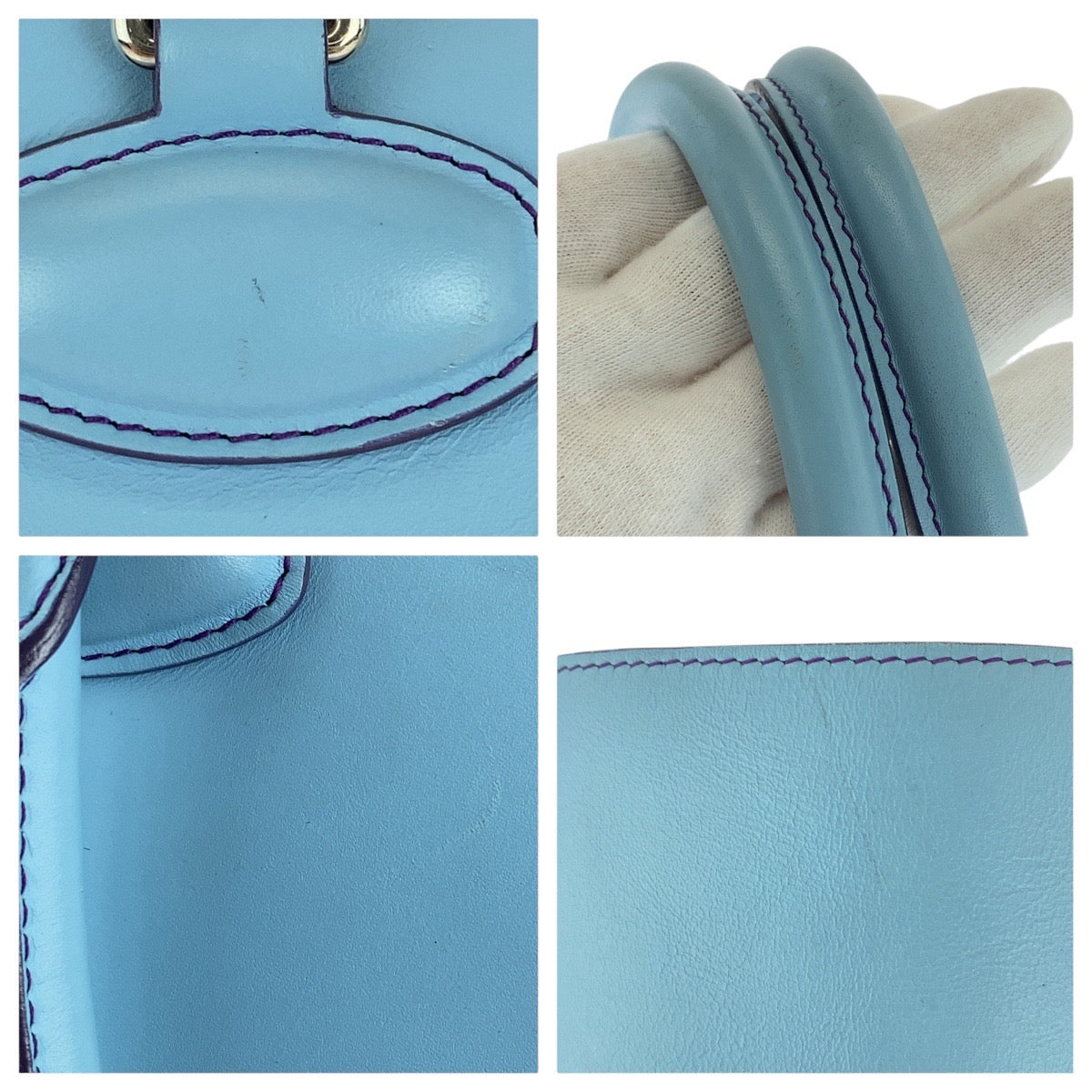 15623
LOEWE ロエベ アナグラム レオ ライトブルー パープル シルバー金具 レザー トートバッグ ショルダーバッグ  レディース