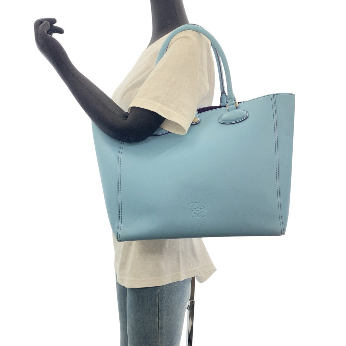 15623
LOEWE ロエベ アナグラム レオ ライトブルー パープル シルバー金具 レザー トートバッグ ショルダーバッグ  レディース