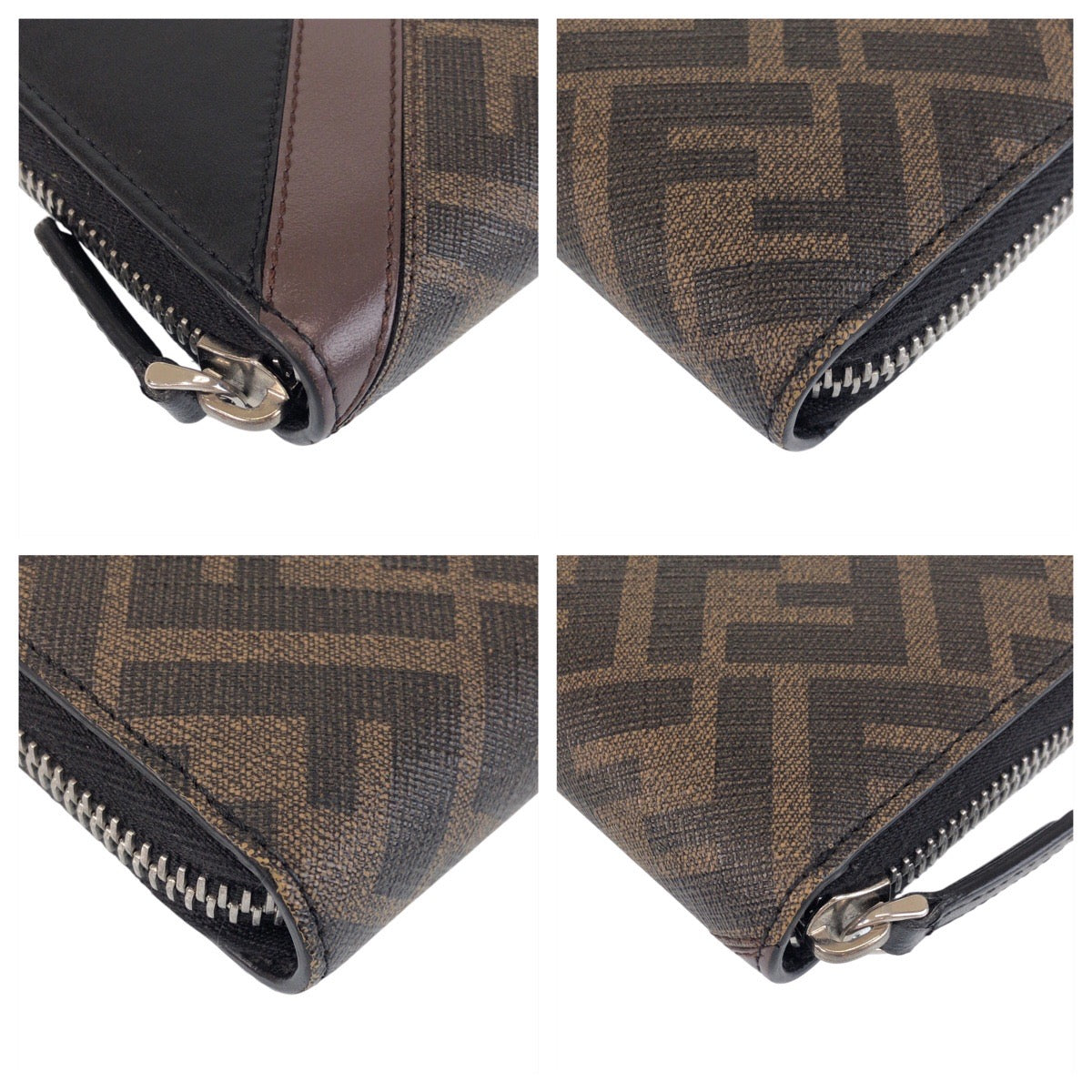 15626
FENDI フェンディ ズッカ ブラウン ブラック シルバー金具 レザー 長財布 ロングウォレット  メンズ