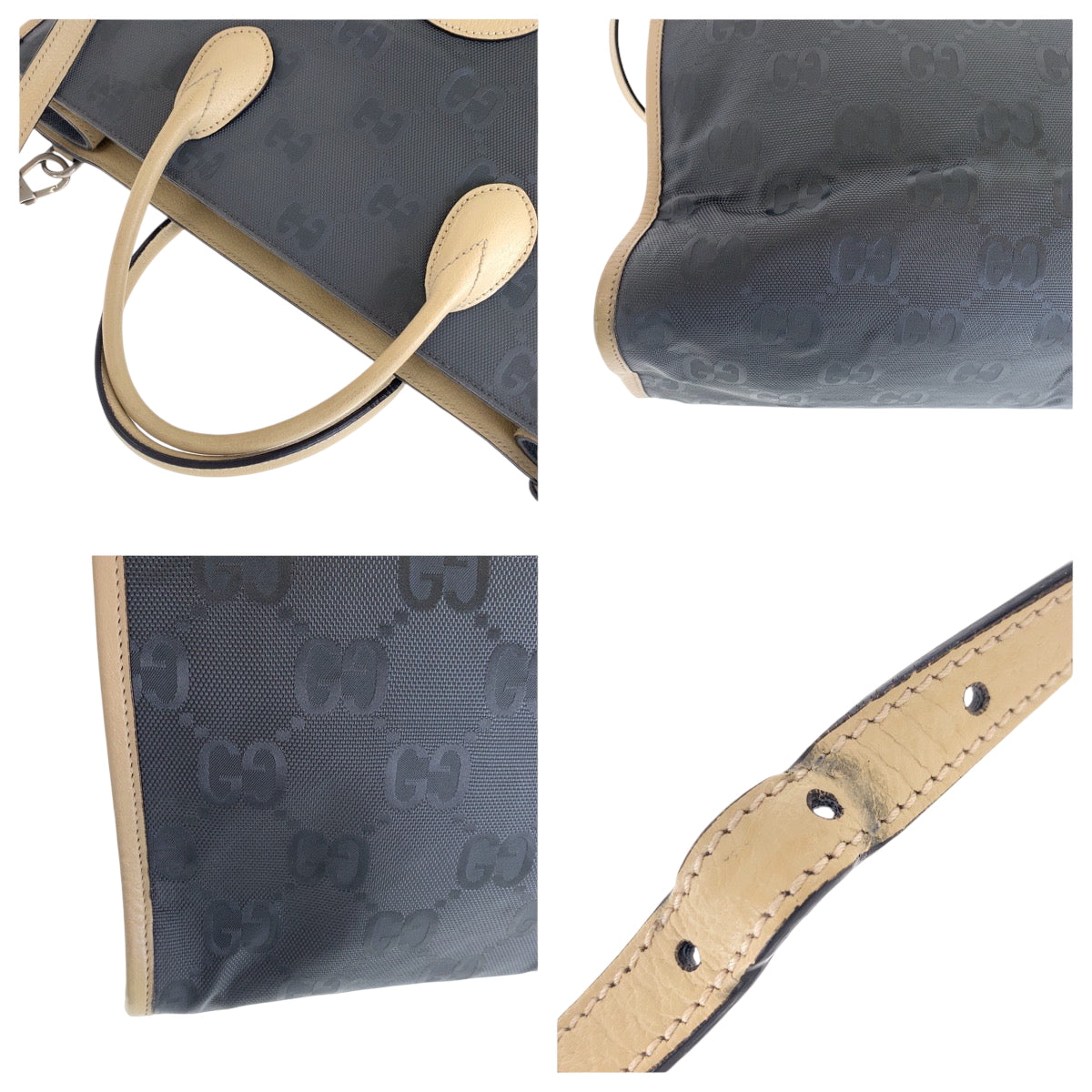 15635
 GUCCI Off the Grid Gray Beige Silver Hardware Nylon 630355 Tote Bag Shoulder Bag 2way Women's