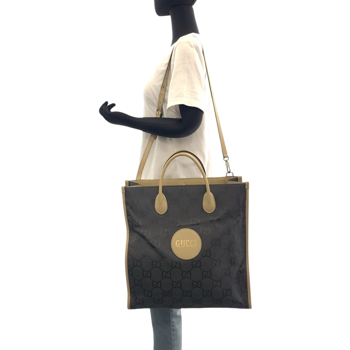 15635
 GUCCI Off the Grid Gray Beige Silver Hardware Nylon 630355 Tote Bag Shoulder Bag 2way Women's