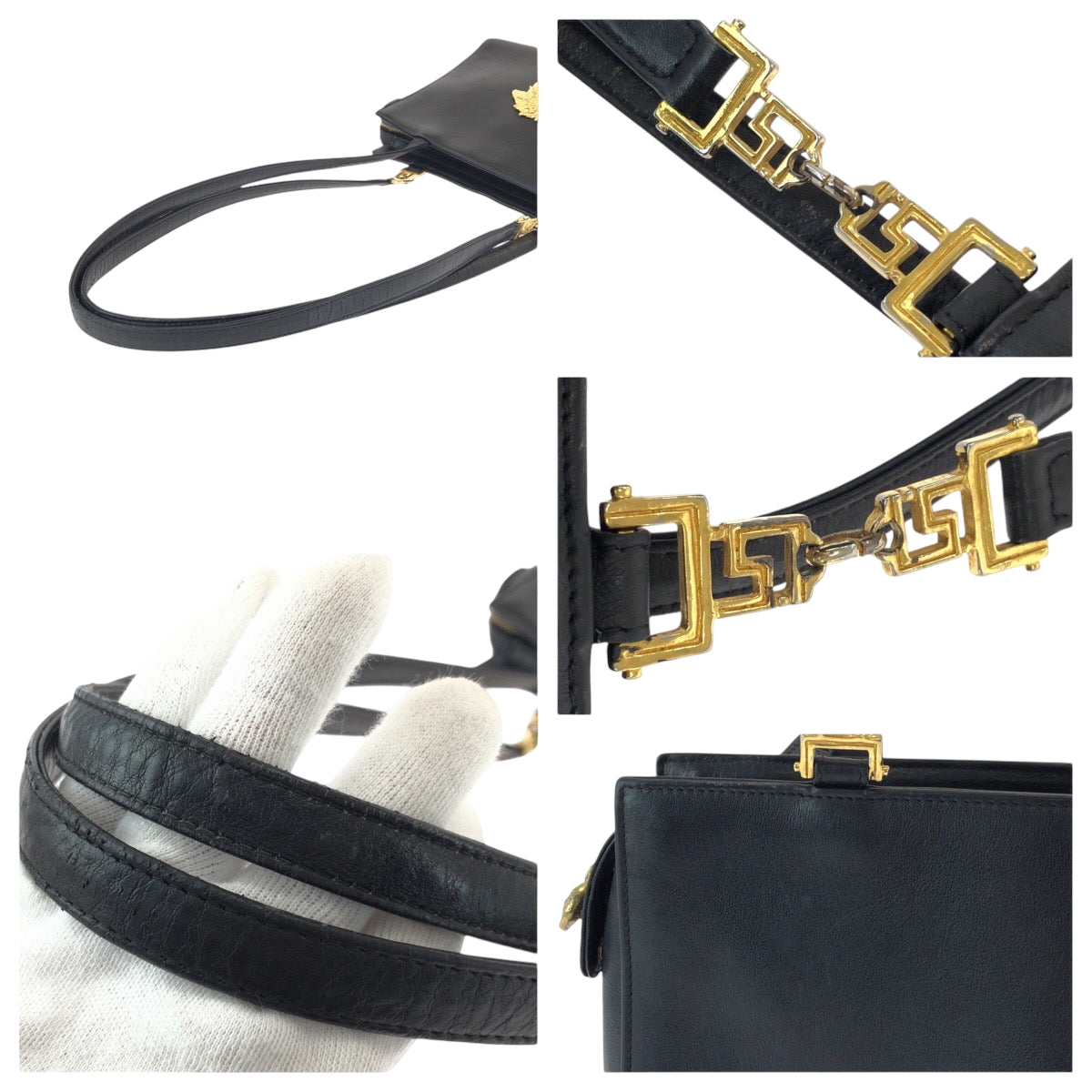 15636
VERSACE ヴェルサーチ ヴィンテージ メデューサ ブラック 黒 ゴールド金具 レザー チェーン ショルダーバッグ 肩掛け  レディース ABP60