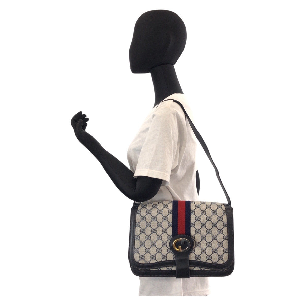 15637
GUCCI グッチ シェリーライン オールドグッチ グレー ネイビー GGスプリームキャンバス / レザー ショルダーバッグ  レディース ABP42