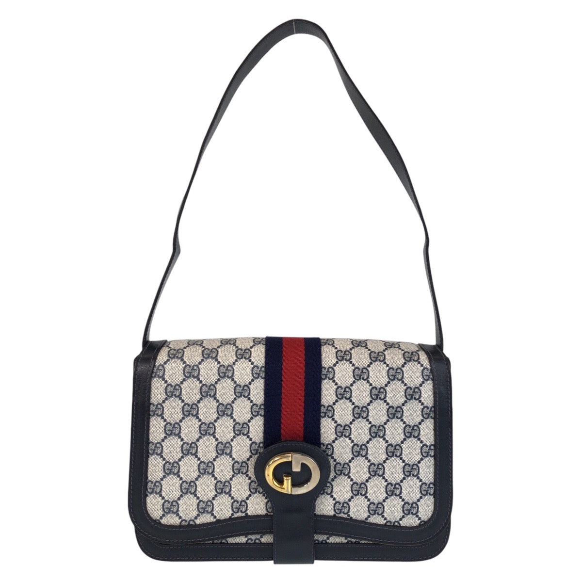 15637
GUCCI グッチ シェリーライン オールドグッチ グレー ネイビー GGスプリームキャンバス / レザー ショルダーバッグ  レディース ABP42