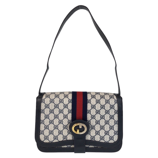 15637
GUCCI グッチ シェリーライン オールドグッチ グレー ネイビー GGスプリームキャンバス / レザー ショルダーバッグ  レディース ABP42