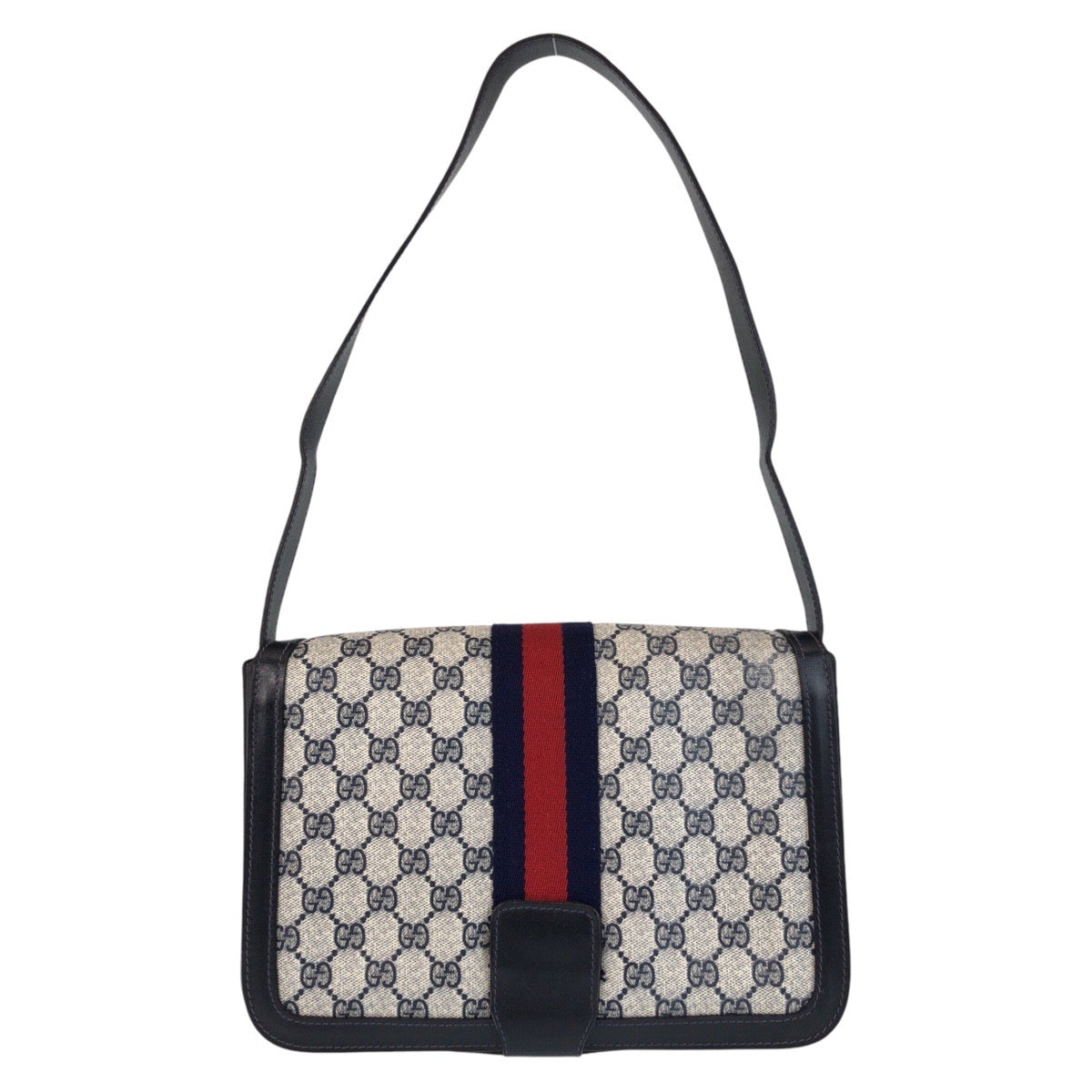 15637
GUCCI グッチ シェリーライン オールドグッチ グレー ネイビー GGスプリームキャンバス / レザー ショルダーバッグ  レディース ABP42