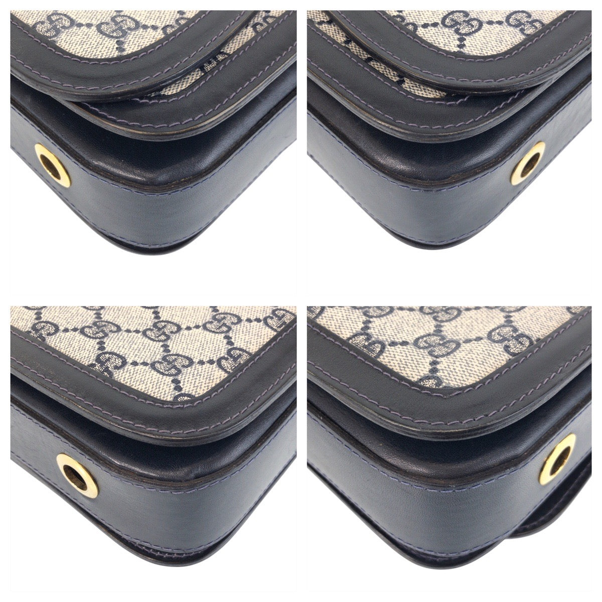 15637
GUCCI グッチ シェリーライン オールドグッチ グレー ネイビー GGスプリームキャンバス / レザー ショルダーバッグ  レディース ABP42