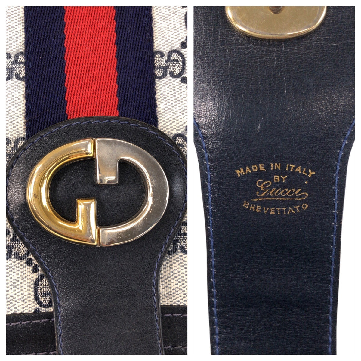 15637
GUCCI グッチ シェリーライン オールドグッチ グレー ネイビー GGスプリームキャンバス / レザー ショルダーバッグ  レディース ABP42