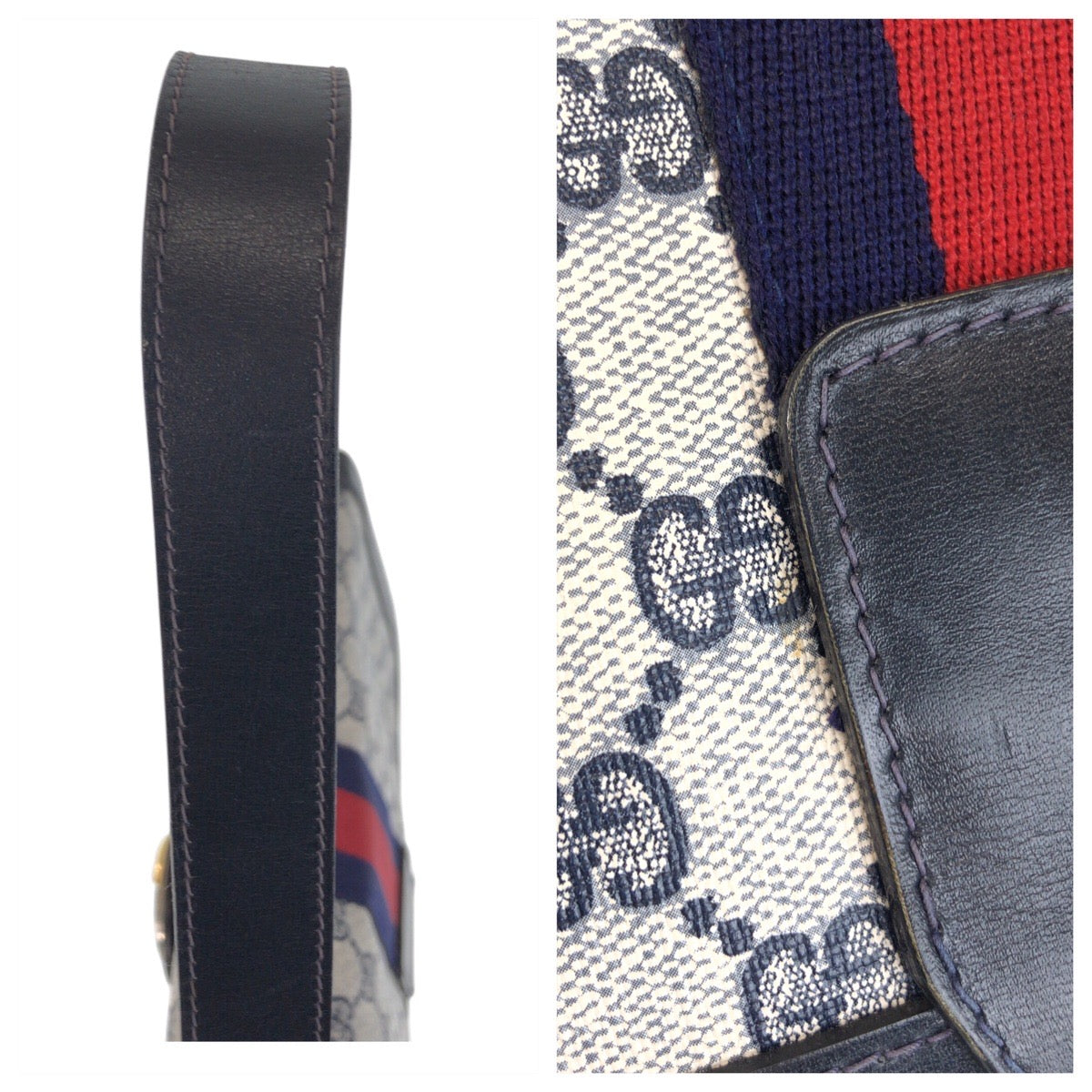 15637
GUCCI グッチ シェリーライン オールドグッチ グレー ネイビー GGスプリームキャンバス / レザー ショルダーバッグ  レディース ABP42