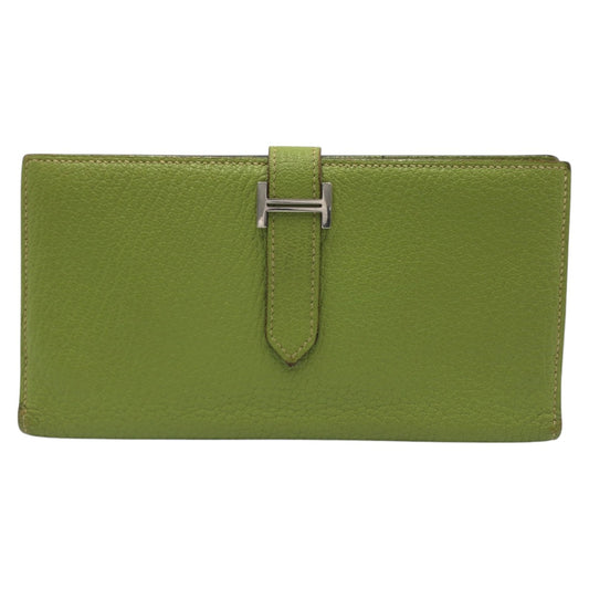 15640
 
HERMES Hermes Bearn Soufflet Chevre Mysore Green Kiwi Light Green Chevre Mysore Long Wallet Long Wallet L Engraved Women's