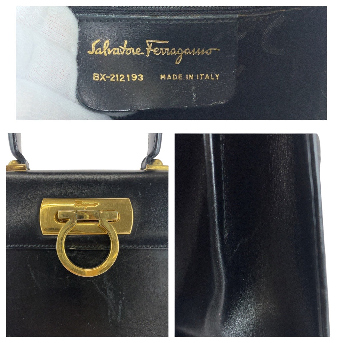 15646
Salvatore Ferragamo サルヴァトーレフェラガモ ガンチーニ ブラック 黒 ゴールド金具 レザー ハンドバッグ  レディース
