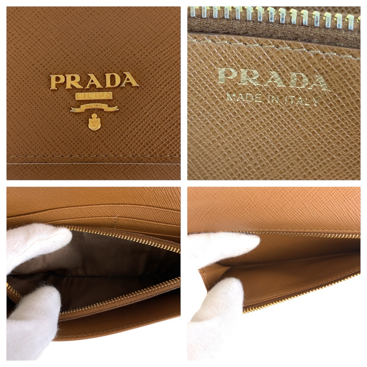 15647
PRADA プラダ サフィアーノ カードケース付き ブラウン キャメル ゴールド金具 レザー 長財布 ロングウォレット 男女兼用  レディース