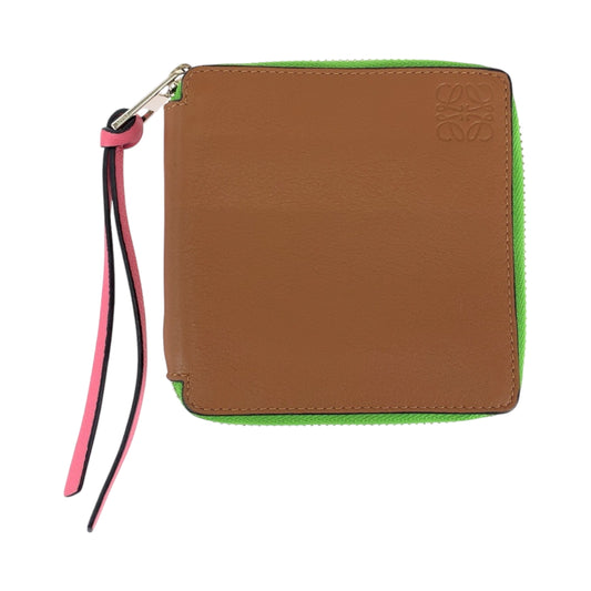 15648
LOEWE ロエベ アナグラム ブラウン グリーン ピンク シルバー金具 レザー 折財布 コンパクトウォレット  レディース