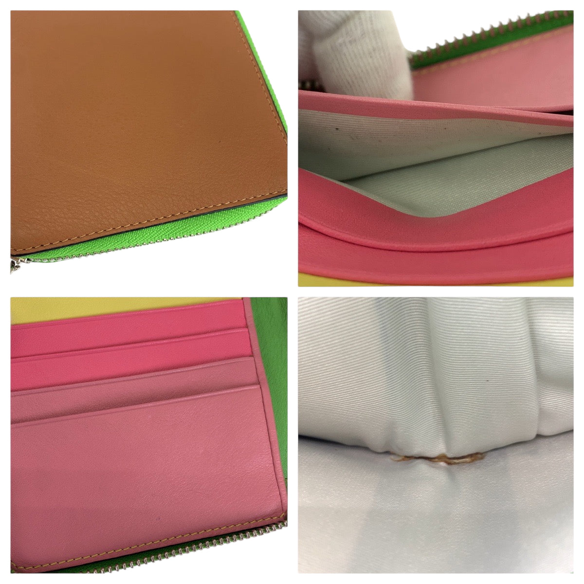 15648
LOEWE ロエベ アナグラム ブラウン グリーン ピンク シルバー金具 レザー 折財布 コンパクトウォレット  レディース