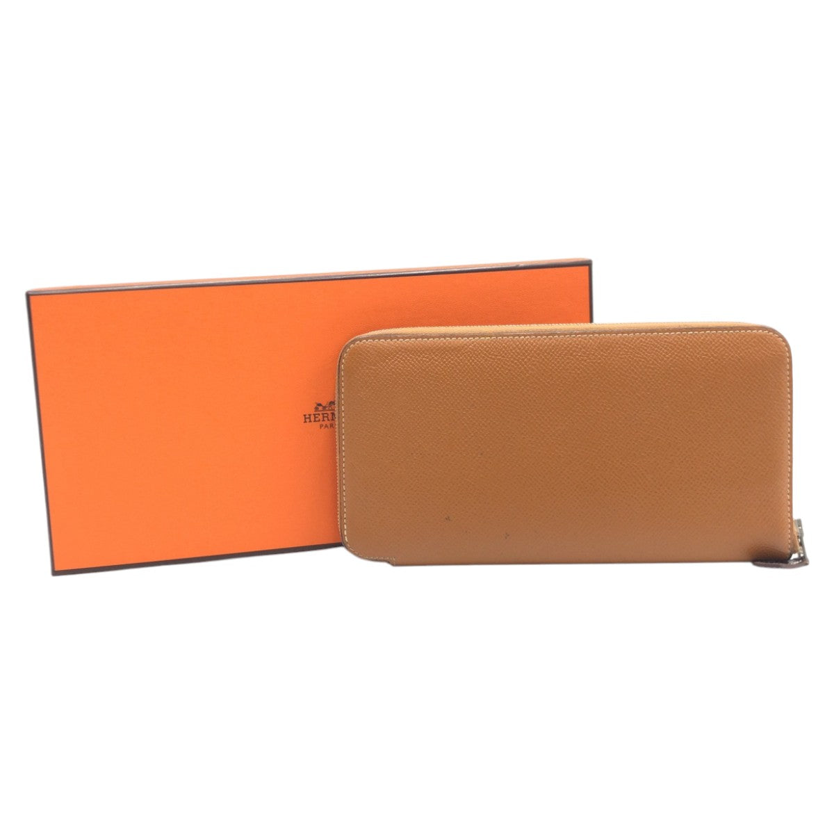 15655
 HERMES Azap Long Silk In Brown Epsom Leather Long Wallet C Stamp Women's