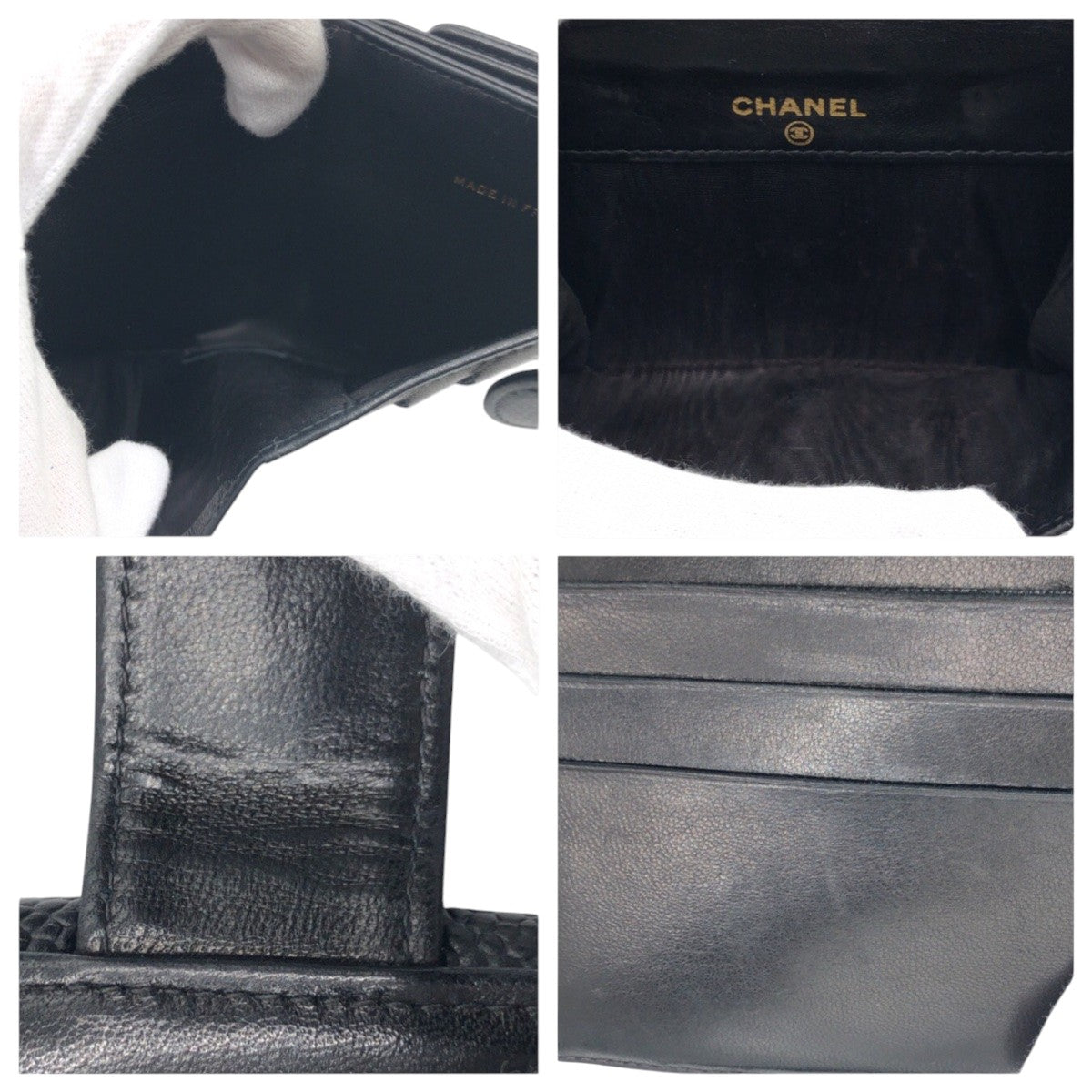 15663
CHANEL シャネル ココマーク ブラック キャビアスキン 二つ折り財布 折財布 コンパクトウォレット  レディース